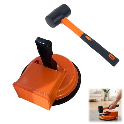 Floor Gap Fixer Tool for Laminate & Vinyl Plank, Heavy Duty Suction Cup Floor Gap Repair Kit, Rubber Hammering Surface, Quick Fix Stick to Close Gaps Without Disassembly (Orange Tool + Hammer)