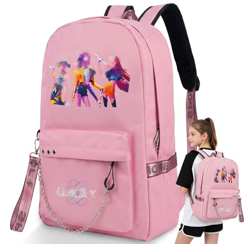 Heartsking Kpop Pink School Bag Large Backpack Lightweight School Bag Children Rucksack Casual Travel Bag Adjustable Straps for Girls Boys Kids Fans