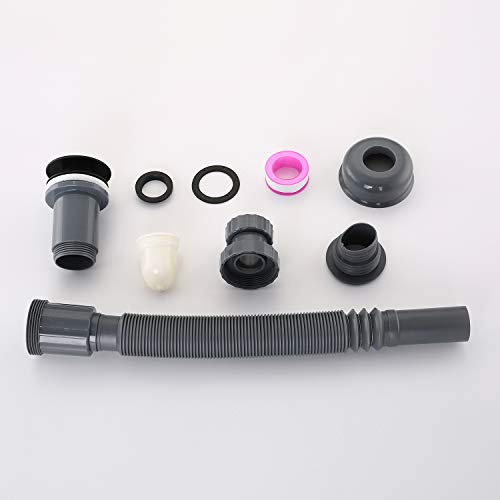 GORDEE Bathroom Sink Stopper Vertical Straight Bottle Trap Complete Set Adjustable 1-1/4 Sink Drain Kit Tube and Pop Up Drain Stopper Set, with or without Overflow Adjustable, Black