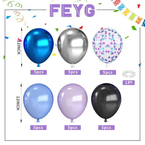 Image of Outer Space Balloons,12 Inch Metallic Black Purple Blue and Silver Confetti Galaxy Balloons,for Kids Birthday Outer Space Theme Party Decorations (Pack of 3)