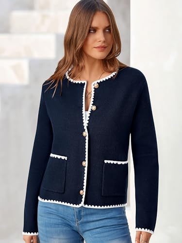 Image of MASCOMODA Open Front Cropped Cardigan Sweaters for Women Fall Dressy Casual Long Sleeve Button Down Knit Tweed Jacket Outwear