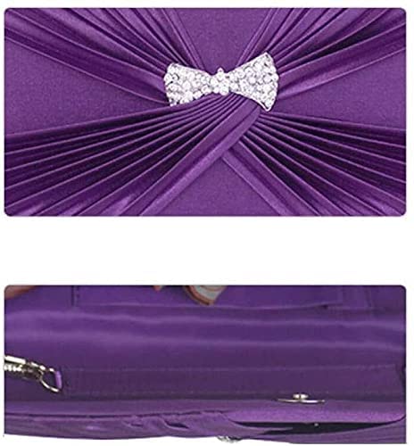 RajoNN Abendhandtaschen für Damen, Satintasche mit Diamant-Tragetasche, Kettentasche, Umhängetasche, Hochzeitsfeier (schwarz) (lila)