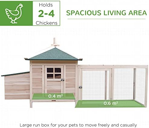PawHut Chicken Coop with Run Hen House Poultry Coops Cages Pen Outdoor Backyard with Nesting Box 196 x 76 x 97cm Natural