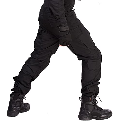 Han·wild Combat Pants Tactical Pant With Knee Pads Multicam Rip-Stop Trousers Airsoft Hunting Pants (Black, L) #TOP1