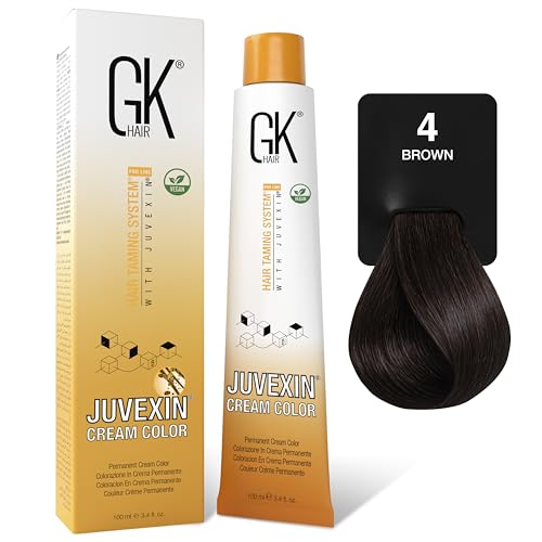 GK HAIR Color Crème 4 BRAUN 100 ml | 100% Grauhaarabdeckung Haarfarbe | Semi, Demi oder Permanente Ergebnisse je nach Entwickler | Salon Haarfarbe für Damen & Herren