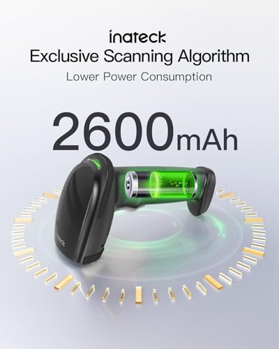 Image of Inateck 2D Barcode Scanner with Intelligent Stand, Wireless QR Code Scanner, Handheld Scanner with APP and SDK, 2D Imager with 2600mAh Battery, BCST-35 Dark Gray