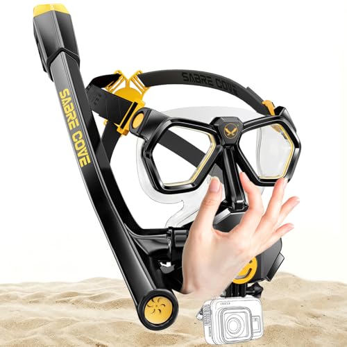 Full Face Snorkel Mask for Adults Teen, S/M, Snorkel Mask with Ear Equalization, Quick Release Anti-Leak and Anti-Fog for Snorkels, Portable Snorkeling Gear with Detachable Camera Mount