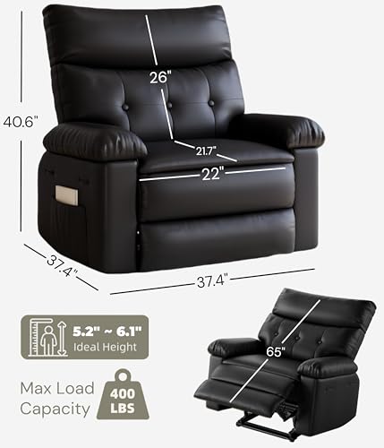 Image of GarveeHome Recliner Chair - PU Leather Manual Recliner for Adults, Lazy Chair with 1.5X Sponge Comfort Arm and Back for Living Room, Bedroom
