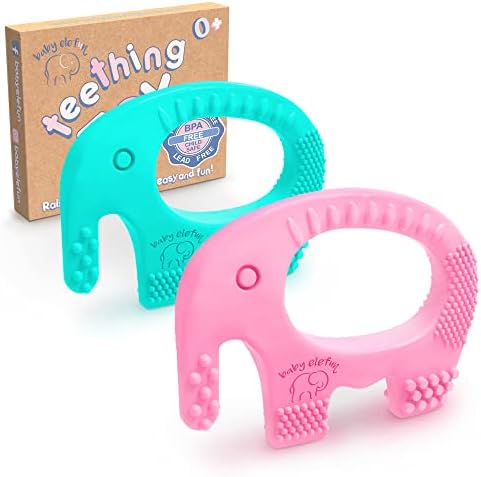 BABY ELEFUN Teething Toys - Pink and Turquoise Elephant Teethers Bundle