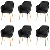 Pieds en bois massif Mendler 6X Chaise de séjour Style rétro des années 50 Similicuir Noir