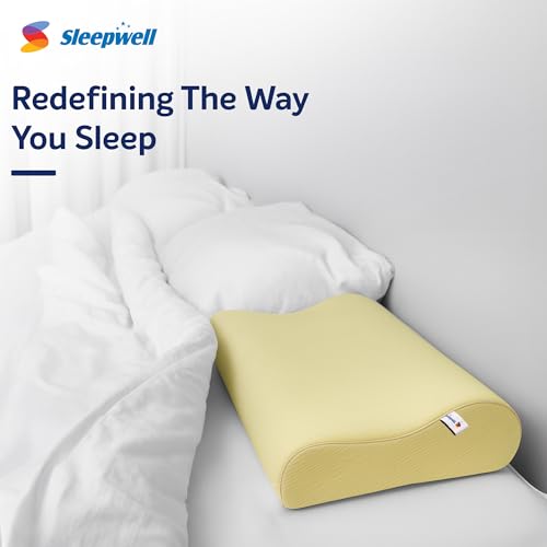 Image of Sleepwell Restora Pro Latex Ortho Natural Latex Pillow | Yellow | Hypoallergenic & Breathable | Cervical Pillow for Neck & Head | Ergonomic Contour Design | 24 x 16 Inches | Pack of 1