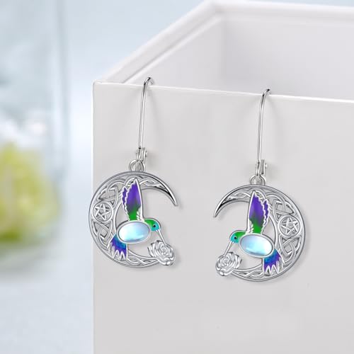 Hummingbird Earrings 925 Sterling Silver Celtic Knot Bird Earrings Moonstone Hummingbird Gifts for Women4