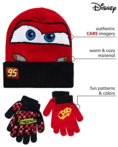 Image of Disney Cars Lightning McQueen Winter Hat 2 Pair Mittens or Gloves (Toddler /Little Boys)