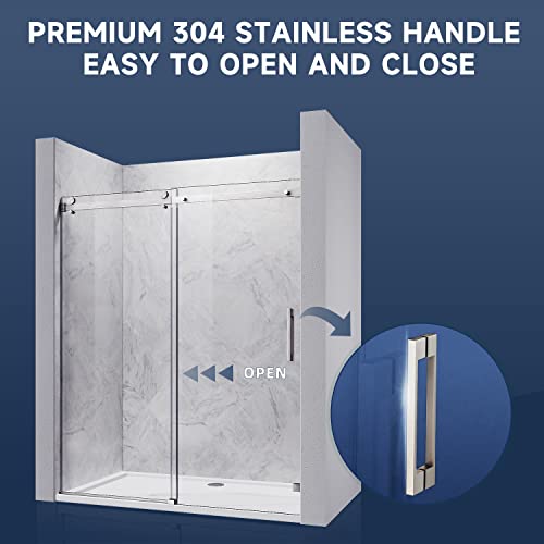 Sunny Shower Door Frameless Sliding Shower Doors 60 In. W X 72 In. H,5/16" Clear Tempered Glass Shower Enclosure With Square Rail,Brushed Nickel Finish #TOP5
