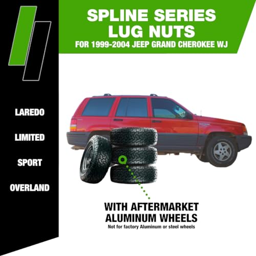 Image of DPAccessories Lug Nuts Compatible with 1999-2004 Jeep Grand Cherokee | Black Spline Style | Aftermarket Aluminum Wheels Only | Set of 20 Wheel Nuts & 1 Tool | DGCH02A-BK /1