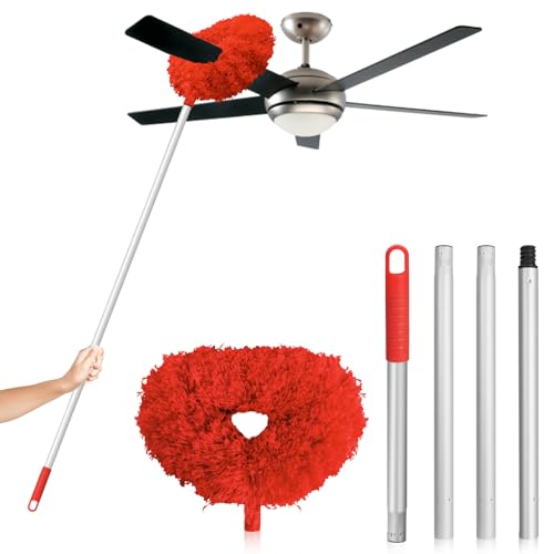 Limpiador de ventilador de techo para techos altos, limpiador de aspas expandido, de 33 a 127 cm, reutilizable, microfibra, con mango de extensión para muebles, estantes y puertas