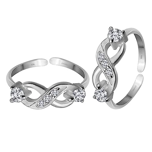 Parnika (Formerly MJ 925 CZ Embellished Infinity Design Silver Toe Rings In Pure 92.5 Sterling Silver For Women | Chandi Bichiya Bichhiya | With Certificate Of Authenticity - Image 2