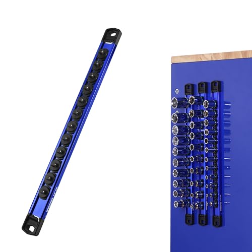 Image of WORKPRO Magnetic Socket Organizer, 1 /4 inch Drive Aluminum Alloy Socket Holder with 12PC Removable Socket Clips for Quick Customization, Socket Rail for Tool Box Drawer (Sockets Not Included)
