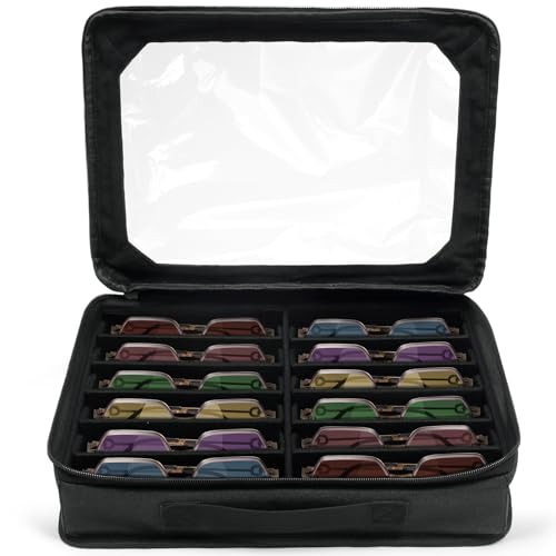 Image of Bukere Sunglasses Organizer Case for Multiple Pairs, 12 Slots Adjustable Glasses Box Women Men, Travel Eyeglasses Storage