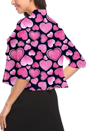 Image of Women's Open Front Cropped Cardigan 3 /4 Sleeve Casual Shrugs Jacket Draped Ruffles Bolero Cardigan