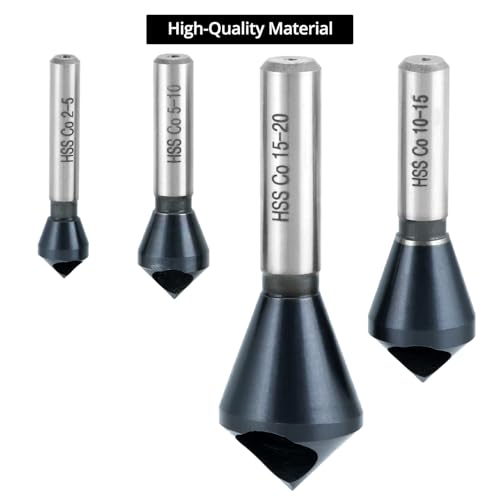 Image of QWORK 4PCS Cobalt Single-End Countersink Chamfer Tool Set, M35 High-Speed Steel, 90 Cutting Angle