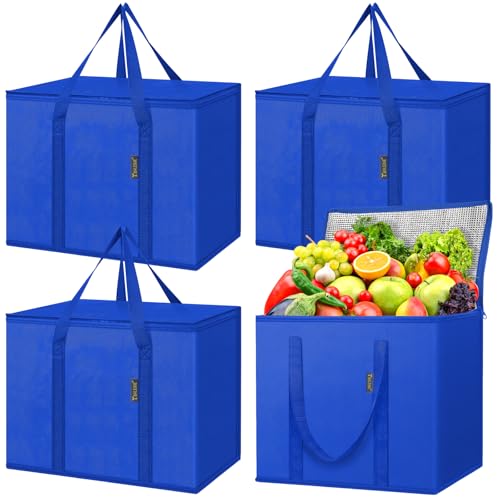 BALEINE Insulated Reusable Grocery Bags with Zippered Top, Large Cooler Bag