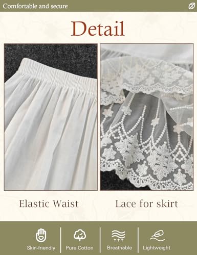 BEAUTELICATE Women Skirt Extender Half Slip with Lace Trim 100% Cotton Vintage Underskirt