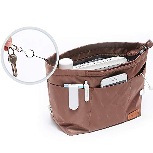 In. Purse Organizer Insert With Zipper, Nylon Fabric Storage Bag With Handles, For Womens Handbags & Tote Bags, Neverfull, Lightweight Medium Sized Brown #TOP7