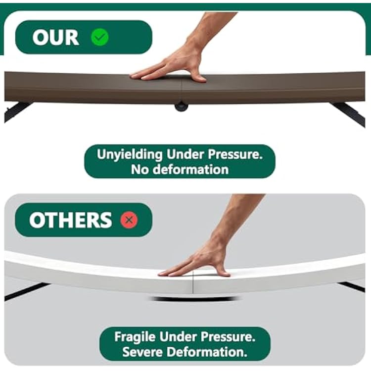 Folding Table, 4FT Foldable Picnic Table with Adjustable Height, Heavy Duty Fold-in-Half Portable Table for Weddings, Camping, RV Travel, Parties, BBQs, and Indoor Use, Easy to Fold and Store, Brown
