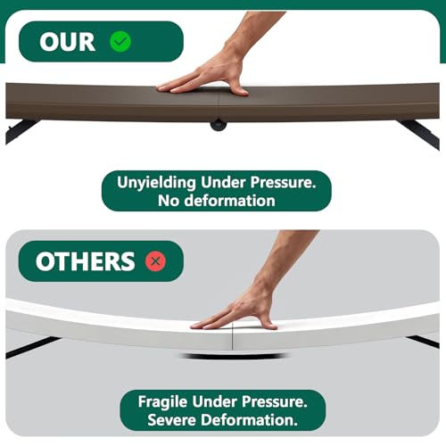 Image of Folding Table, 4FT Foldable Picnic Table with Adjustable Height, Heavy Duty Fold-in-Half Portable Table for Weddings, Camping, RV Travel, Parties, BBQs, and Indoor Use, Easy to Fold and Store, Brown
