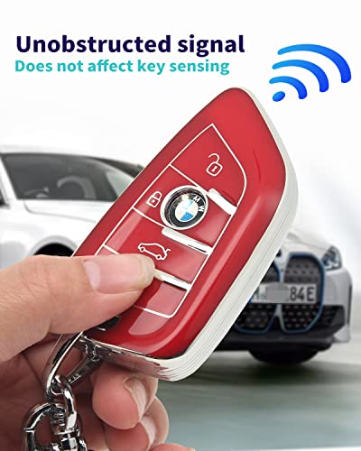 Haoyoumei Suitable For Bmw Key.advanced Soft Tpu Key Case Is Compatible With X1 X3 X4 X5 X6 X7 M5 M6 1 3 4 5 6 7 Gt3 Gt5 Gt6 Key 360 Degree Full Protection Key (Type B Red Key Cover + Key Chain Set) #TOP4