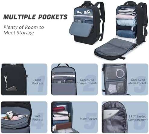 Xkdoai Cabin Bags 40x20x25 for Ryanair, Small Underseat Carry On Travel Backpack Casual Hand Luggage Flight Loptop Bags for Women Men Cabin Size Rucksack 20L Black
