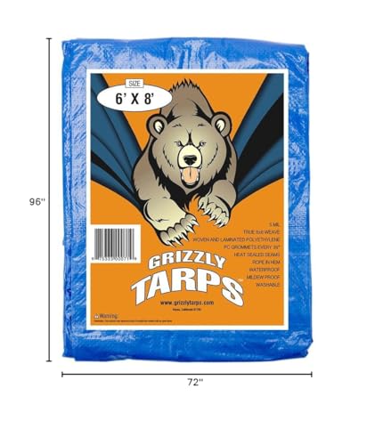 image for Grizzly Tarps by B-Air 6' x 8' Large Multi-Purpose Waterproof Heavy Du