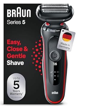 Braun Series 5 rasoio elettrico EasyClean Uomo, Wet & Dry, regalo uomo, made in Germany, 51-R1000s, rosso