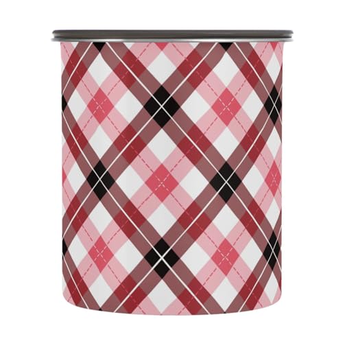 EtherSpher Contenitori per caffè in acciaio inox con chiusura a bottone, con coperchio, motivo scozzese di bufalo rosso e bianco EtherSpher Contenitori per caffè in acciaio inox con chiusura a bottone, con coperchio, motivo scozzese di bufalo rosso e bianco