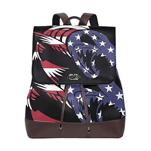DEZIRO Mochila de piel con la bandera estadounidense Fear No Fish School Pack Mochilas