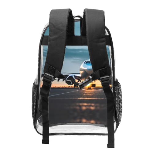 Sac à dos transparent noir avec poches et motif avion | Format One Size polyvalent
