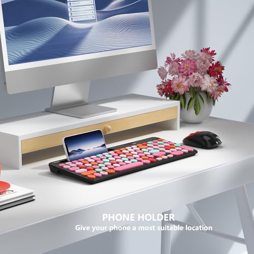 Image of XISOGUU Retro Typewriter Wireless Keyboard with Round Keycaps, 2.4GHz Compact USB Cute Wireless Keyboard Mouse Combo for Computer, Desktop, Laptop and Notebook