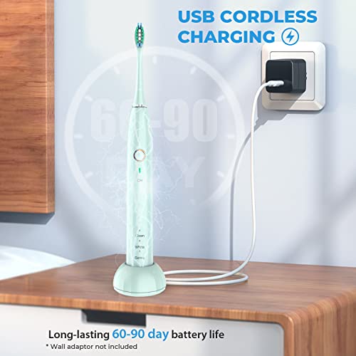Nbgrlvs Rechargeable Sonic Electric Toothbrush For Adults With 4 Brush Heads, 3 Modes, 2 Minute Smart Timer And Fast 6 Hour Charge - Perfect For Travel And Easy Dental Care (Green) #TOP3