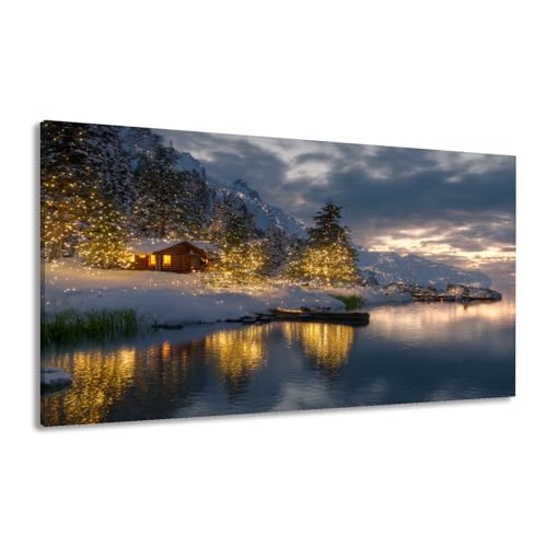 Canvas Wall Art Prints Snow Winter Quiet Blue Lakes Villages