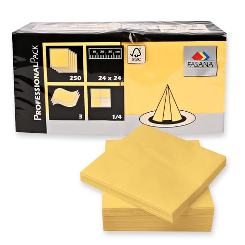1000 Stück Cocktail-Servietten 24 x 24 cm | 3-lagig, FSC®-zertifiziert, gelb, L: 24cm, B: 24cm