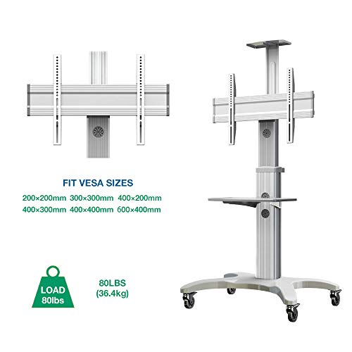NB North Bayou Mobile TV Cart TV Stand with Wheels Mount for 32-65 Inch LCD LED OLED Plasma Flat Panel Screens Aluminum (White) - Thumbnail 5