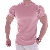 [Manatsulife] メンズ 半袖 Tシャツ ストレッチ 丸首 コットン 無地 肌着 トレーニングウエア 吸汗速乾 クルーネック DT-35 (ピンク, 2XL)