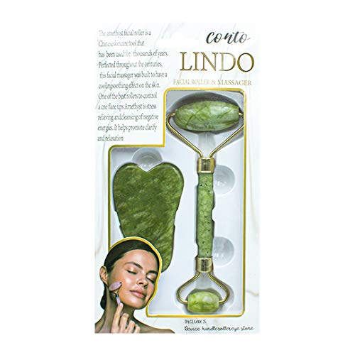 Rolo Pedra de Jade Massageador + Placa Gua Sha Anti Estresse