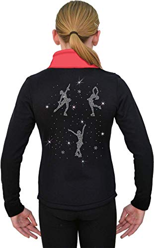 ChloeNoel JS883P Contract Elite Polartec Spiral Fleece Figure Skating Jacket with Crystals Combinations (All About Skating, Black/Neon Coral, CM)
