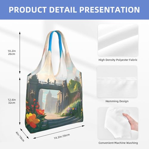 Outside the Castle Gate Printed Canvas Bag Women's Fashion Shoulder Tote Bag Lightweight Shopping Bag4