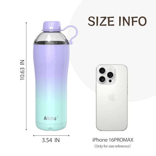 Image of Insulated Water Bottle for Women, 24 oz Stainless Steel Water Bottles, Double Walled, 2 Lids (Chug & Tumbler) - Hydrate & Caffeinate,Available Gift Wrapping