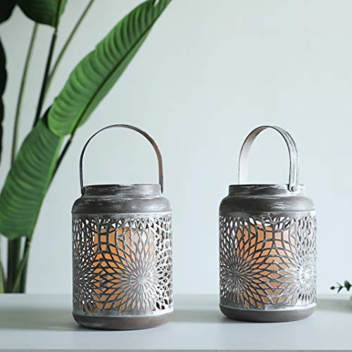 JHY Design Set di 2 portacandele in metallo con candela LED senza fiamma lanterna decorativa da 17cm altezza per soggiorno camera da letto cucina matrimoni feste patio eventi interni ed esterni