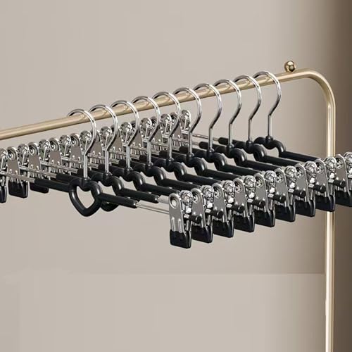 Trouser Hangers -10Pack Skirt Hangers with Adjustable Non Slip Clips Strong Chrome Clothes- Space Saving Pant Hangers,Heavy Duty,Stackable