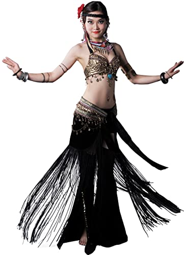 ZLTdream Women's Tribal Belly Dance Costume Bra and Hip Scarf With Copper & Fringe 2pcs/set Medium Size